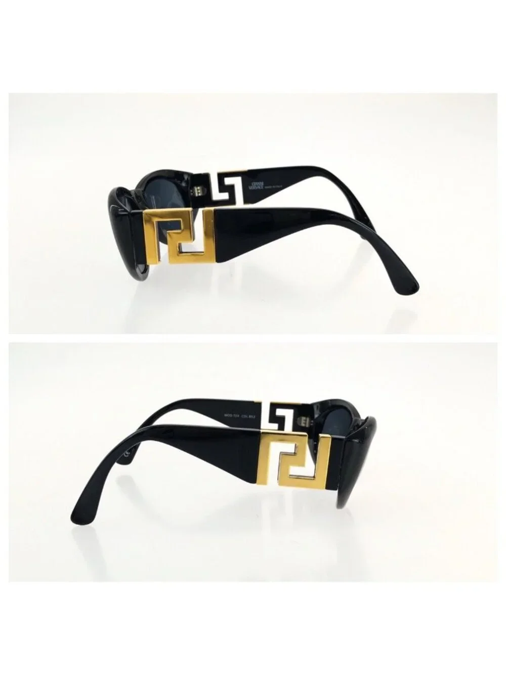 Versace Vintage Greca Black Gold Acetate Metal Mod Sunglasses Eyewear